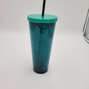 Starbucks Venti Tumbler Hibiscus Flower Turquoise Teal  Cold Cup 24 oz w straw